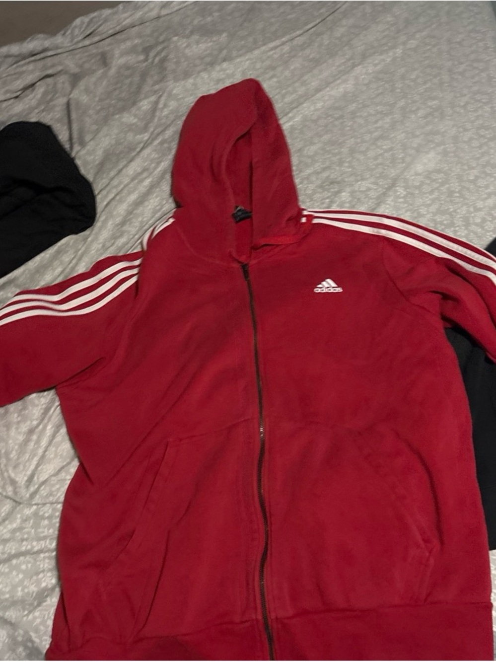 adidas Red Hooded Zip-Up Jacket with White 3-Stripes